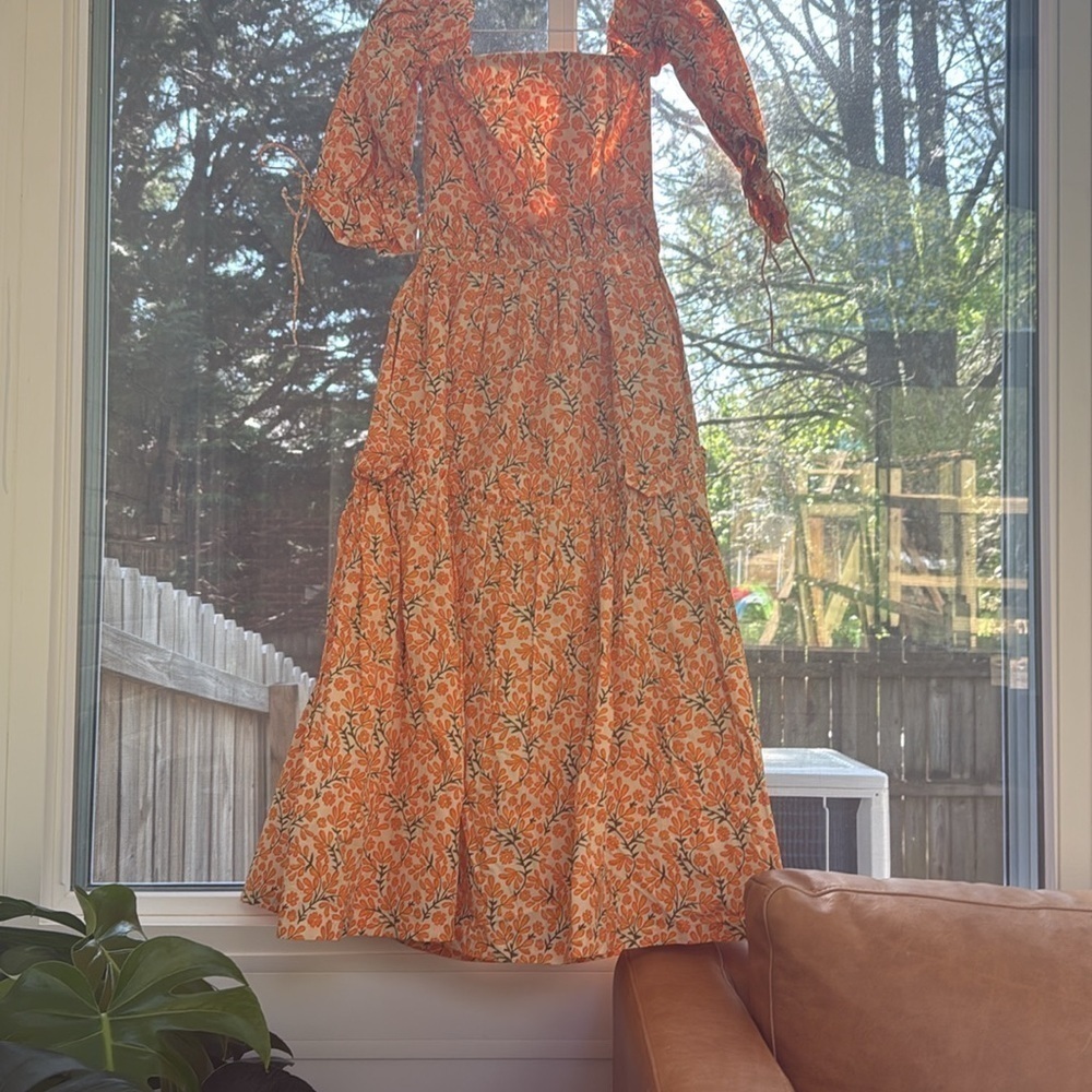 $398 NWT  EDDY Floral Yellow Off-Shoulder Dress - Picture 6 of 6